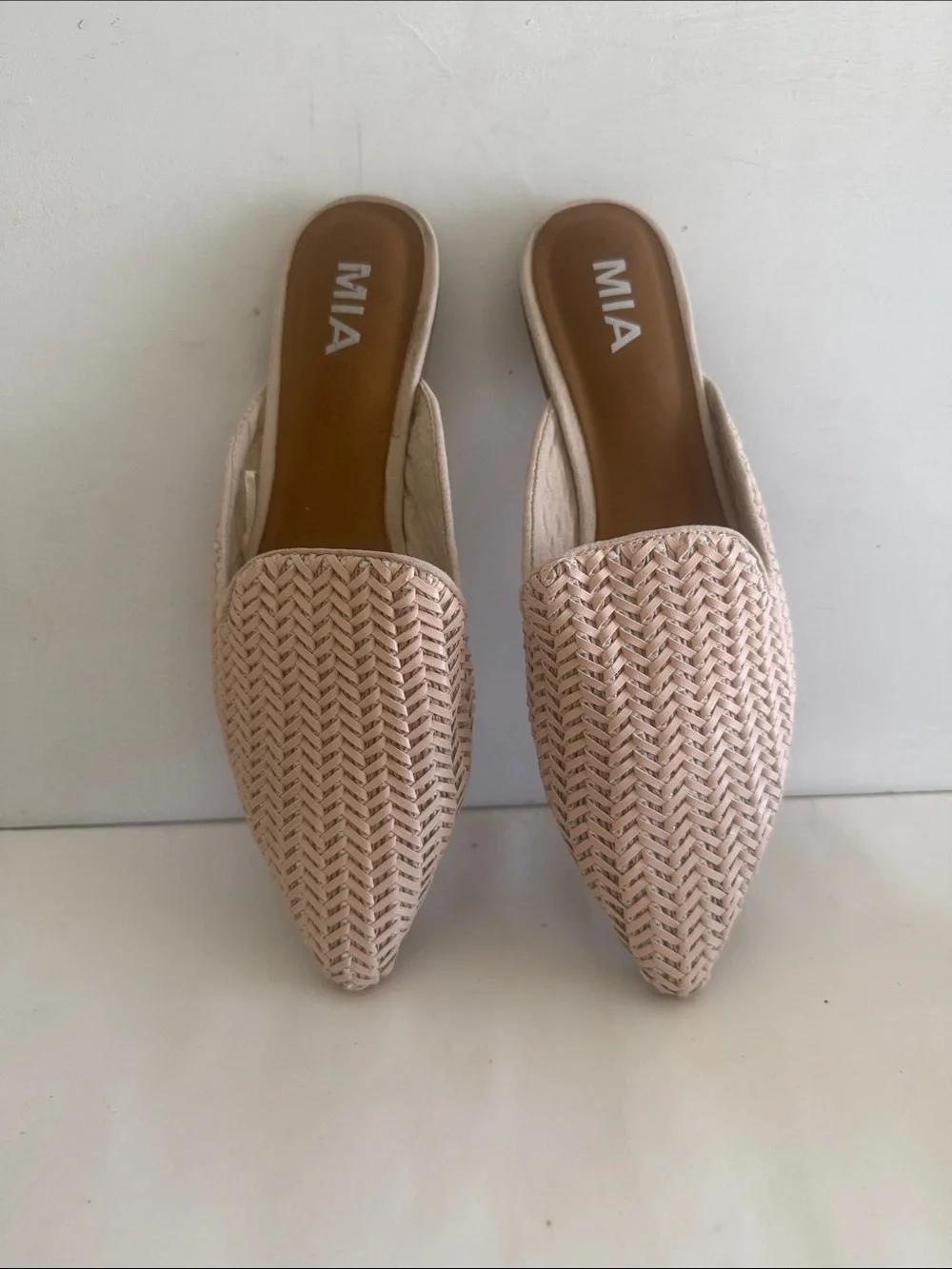 MIA Johana woven beige pointed toe slip on mules coastal womens shoes - Picture 2 of 14